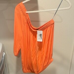 Evereve Vibrant Coral One Shoulder Top